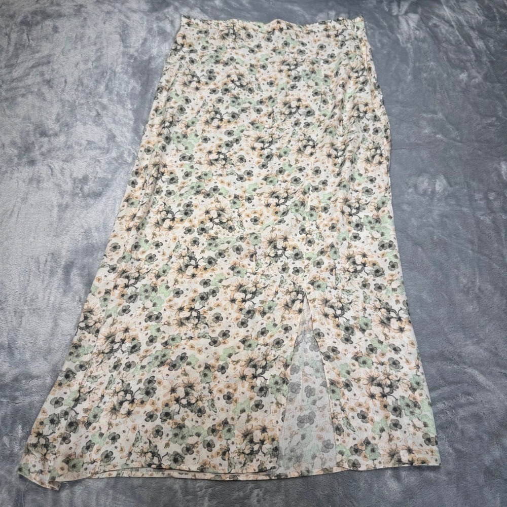 H&M Floral Midi Skirt Size 8 Viscose High Waist Side Slit